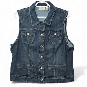 Platinum Chico's Denim Jean Vest Sleeveless‎ Button Up Blue Women US Large